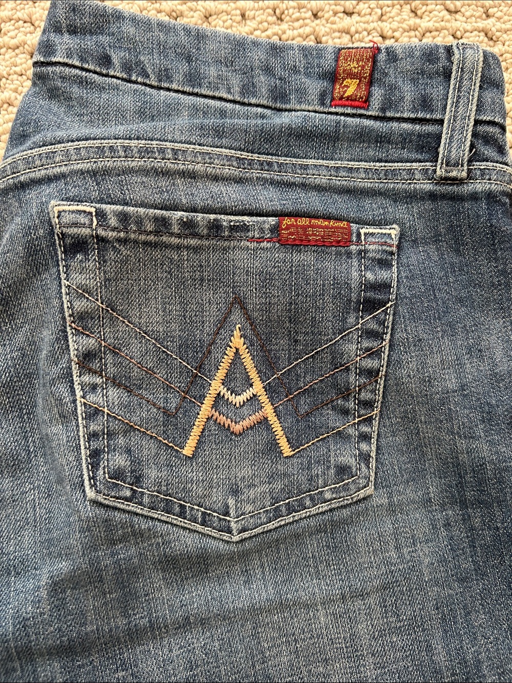 7 For All Mankind Medium Blue Bootcut Jeans with Embroidered Back Pocket